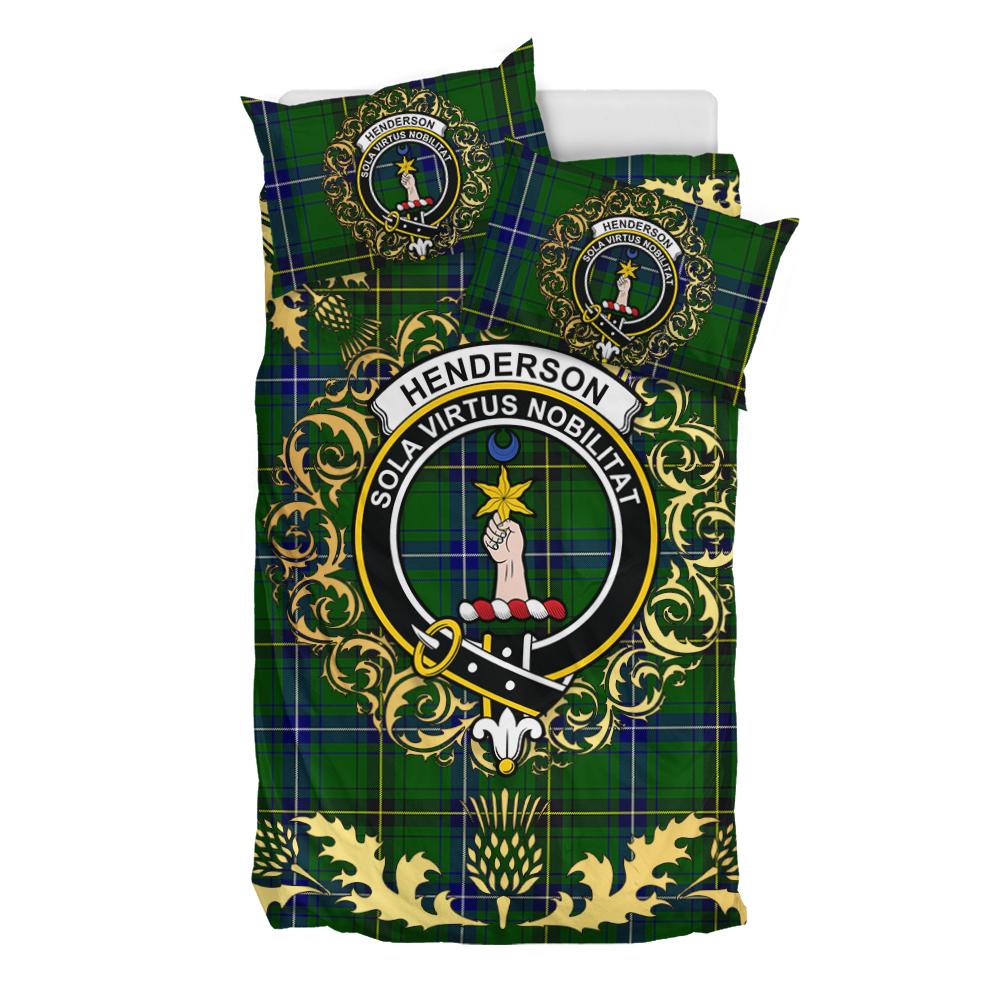 Henderson Modern Tartan Crest Bedding Set - Golden Thistle Style