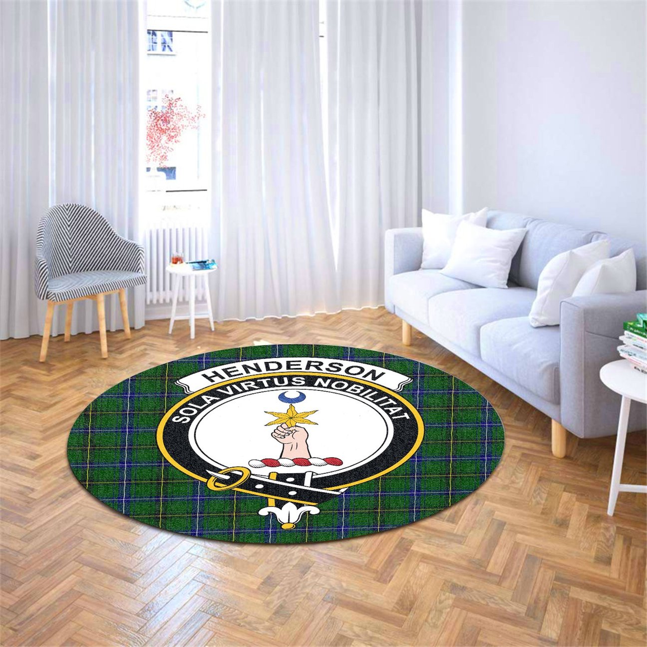 Henderson Modern Tartan Crest Round Rug