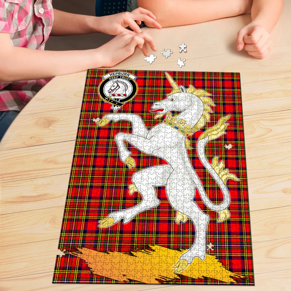 Hepburn Tartan Crest Unicorn Scotland Jigsaw Puzzles