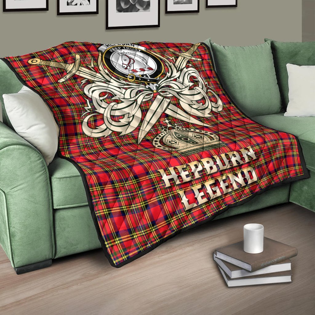 Hepburn Tartan Crest Legend Gold Royal Premium Quilt