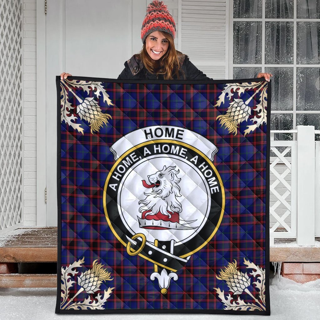 Home Modern Tartan Crest Premium Quilt - Gold Thistle Style