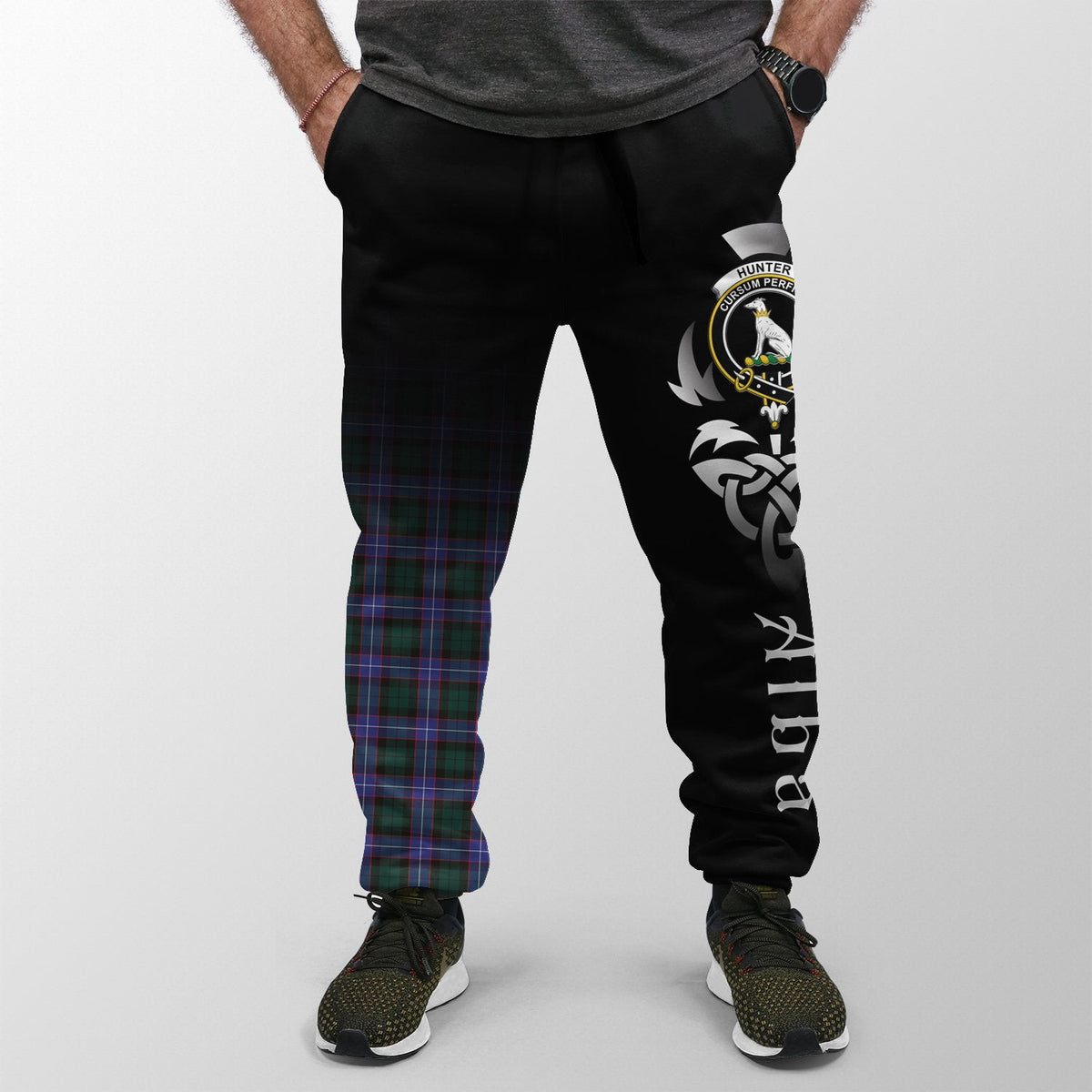 Hunter Modern Tartan Crest Jogger Sweatpants - Alba Celtic Style