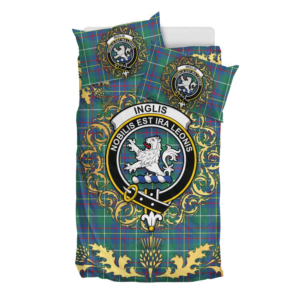 Inglis Ancient Tartan Crest Bedding Set - Golden Thistle Style