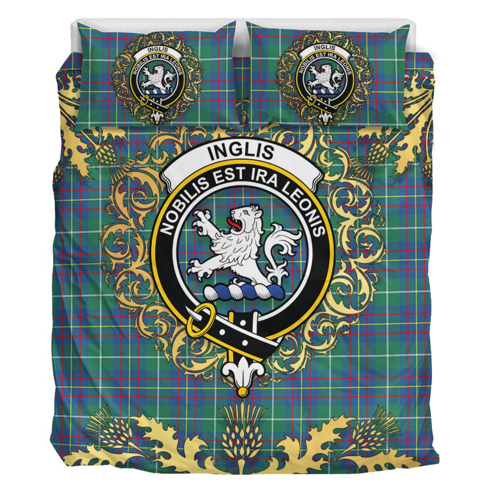 Inglis Ancient Tartan Crest Bedding Set - Golden Thistle Style