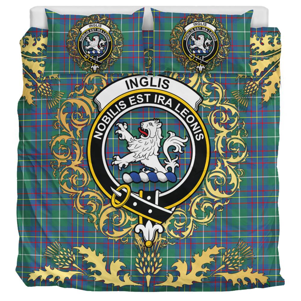 Inglis Ancient Tartan Crest Bedding Set - Golden Thistle Style