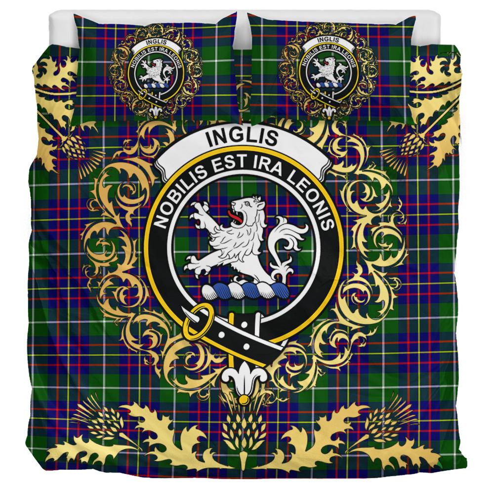 Inglis Modern Tartan Crest Bedding Set - Golden Thistle Style