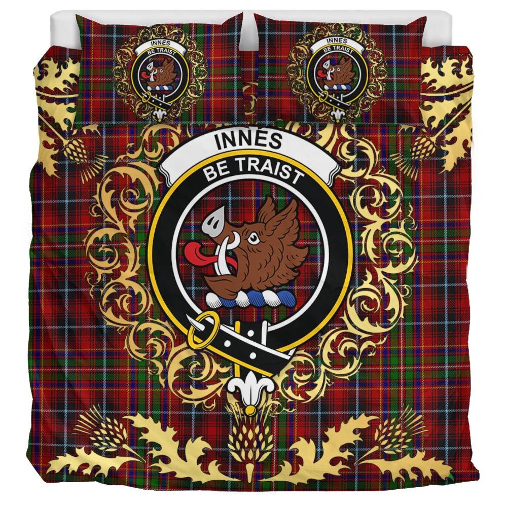 Innes 2 Tartan Crest Bedding Set - Golden Thistle Style