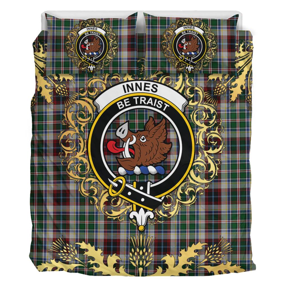 Innes Dress Tartan Crest Bedding Set - Golden Thistle Style