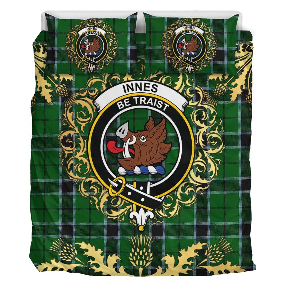 Innes Hunting Tartan Crest Bedding Set - Golden Thistle Style