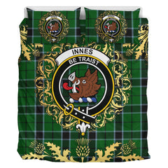 Innes Hunting Tartan Crest Bedding Set - Golden Thistle Style