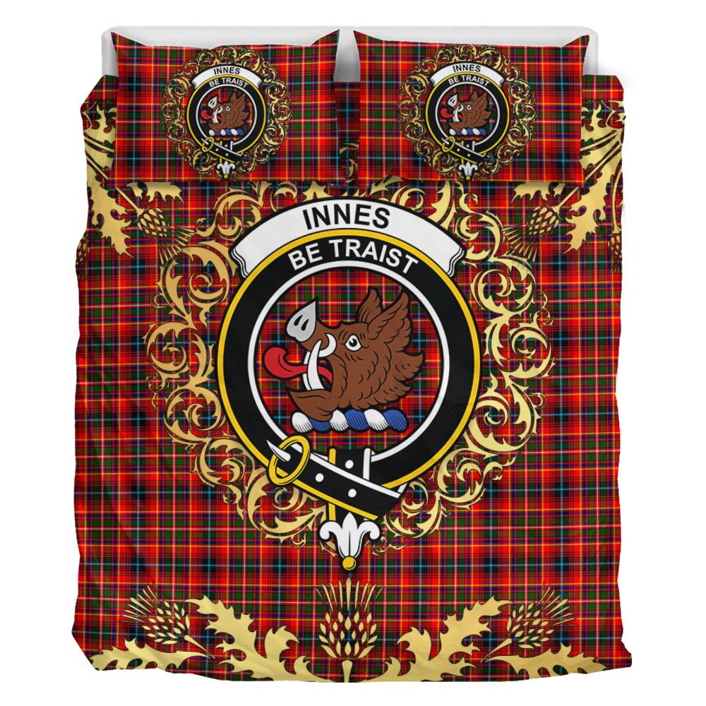 Innes Modern Tartan Crest Bedding Set - Golden Thistle Style