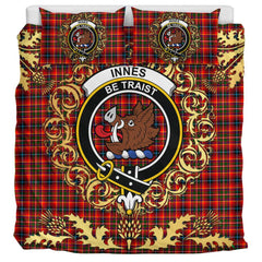 Innes Modern Tartan Crest Bedding Set - Golden Thistle Style