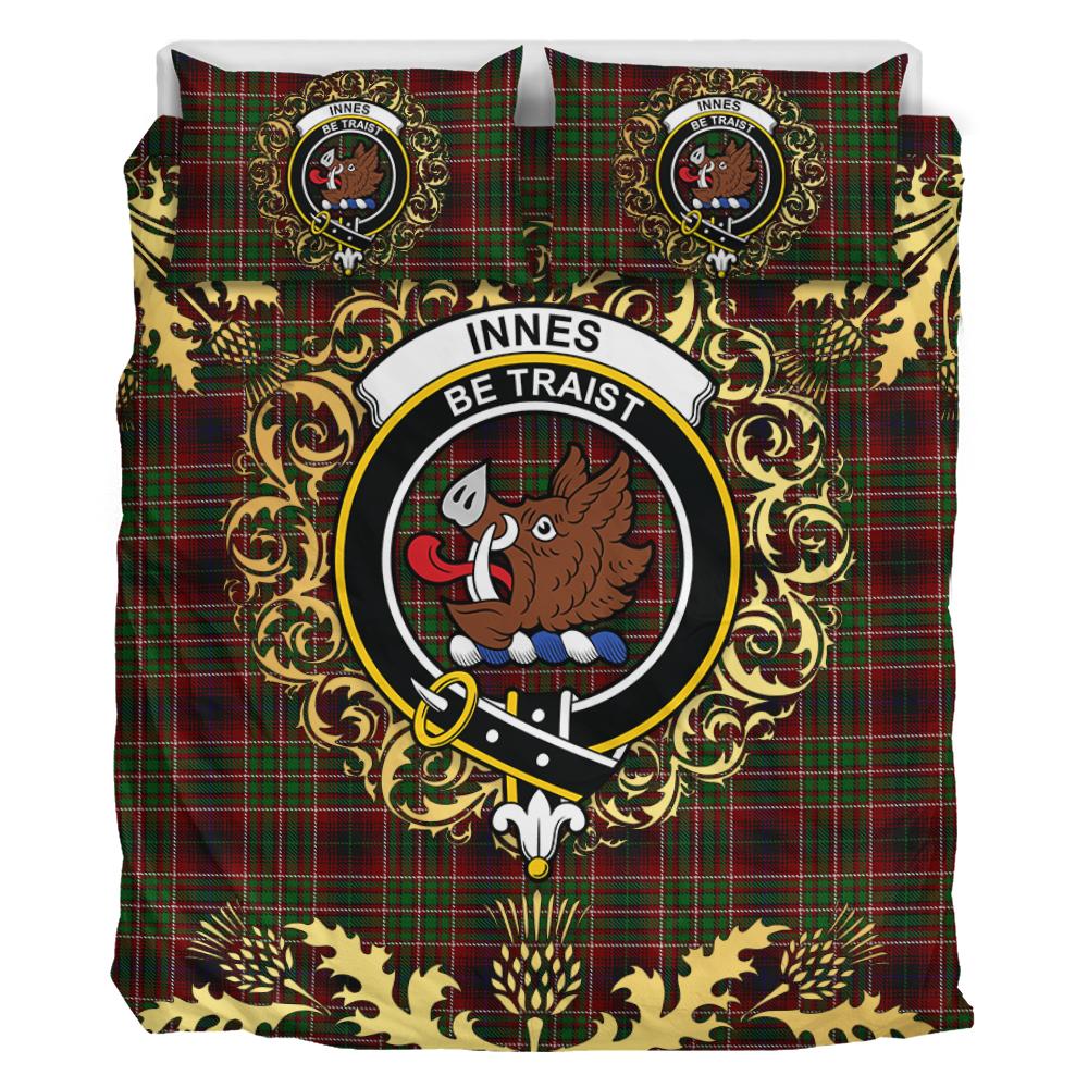 Innes of Cowie Tartan Crest Bedding Set - Golden Thistle Style