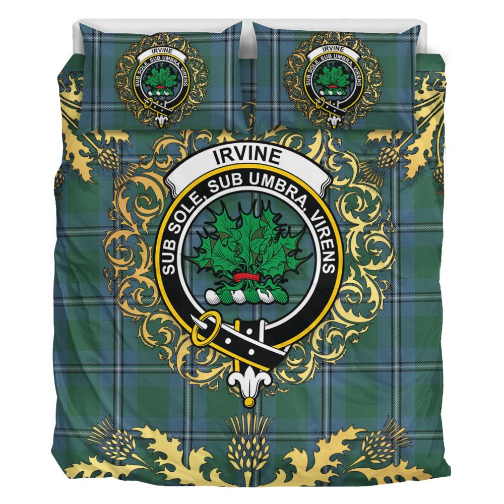 Irvine of Drum Tartan Crest Bedding Set - Golden Thistle Style