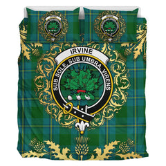 Irving of Bonshaw Tartan Crest Bedding Set - Golden Thistle Style