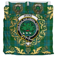 Irving of Bonshaw Tartan Crest Bedding Set - Golden Thistle Style