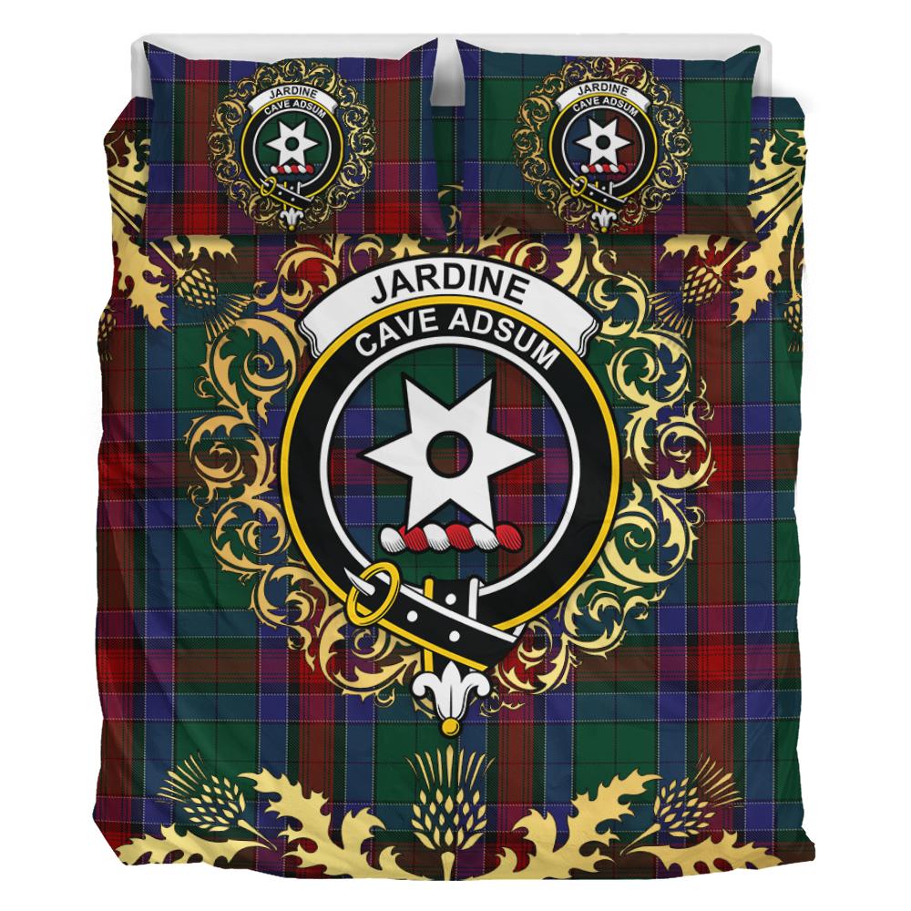 Jardine Dress Tartan Crest Bedding Set - Golden Thistle Style