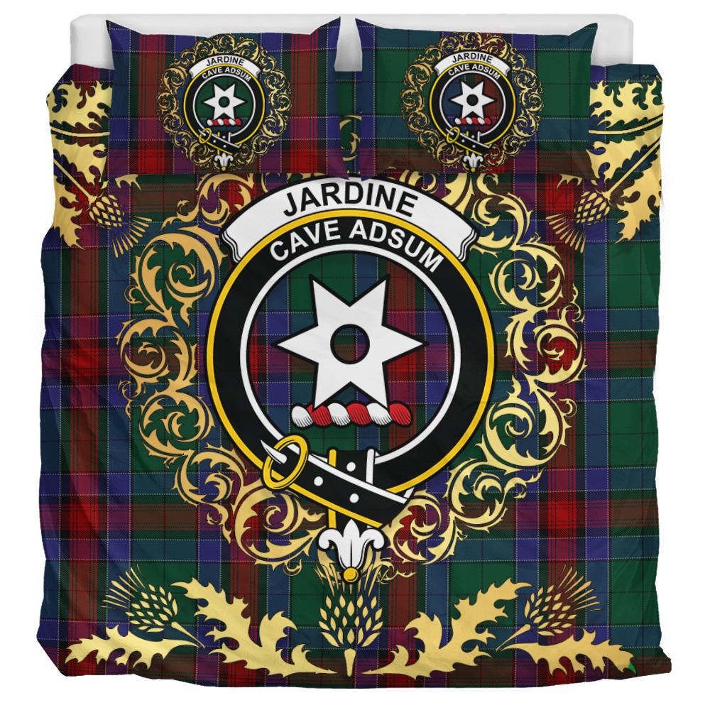 Jardine Dress Tartan Crest Bedding Set - Golden Thistle Style