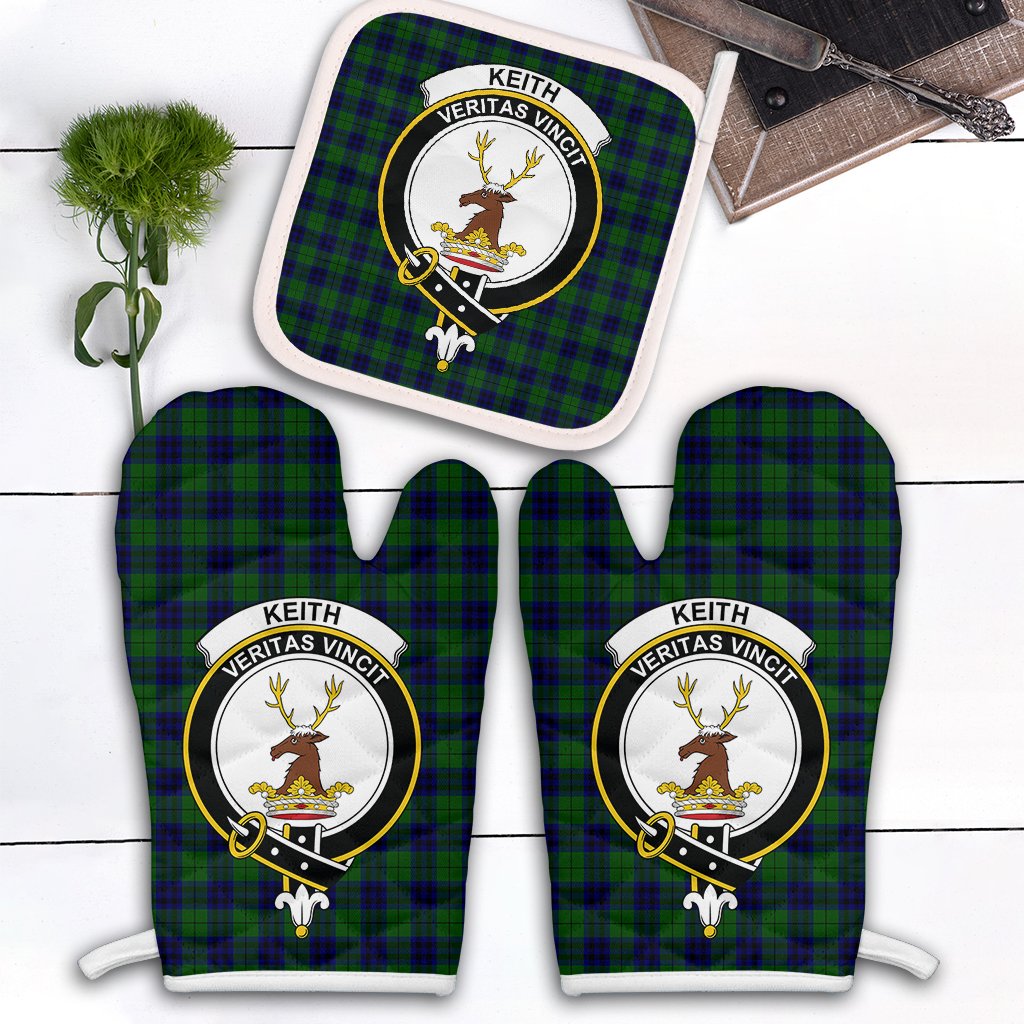 Keith Modern Tartan Crest Oven Mitt And Pot Holder (2 Oven Mitts + 1 Pot Holder)