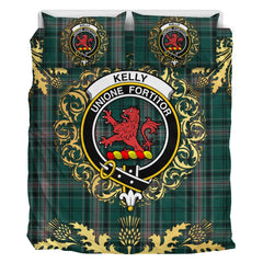 Kelly of Sleat Hunting Tartan Crest Bedding Set - Golden Thistle Style