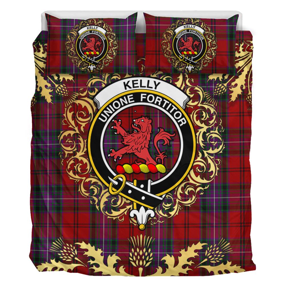 Kelly of Sleat Tartan Crest Bedding Set - Golden Thistle Style