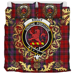 Kelly of Sleat Tartan Crest Bedding Set - Golden Thistle Style