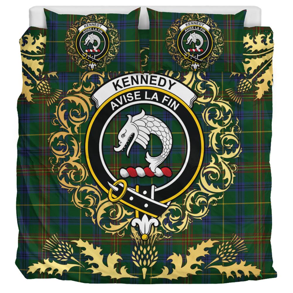 Kennedy 2 Tartan Crest Bedding Set - Golden Thistle Style