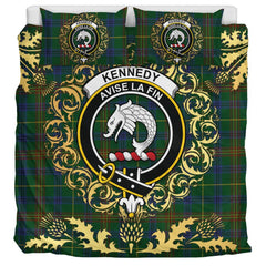 Kennedy 2 Tartan Crest Bedding Set - Golden Thistle Style