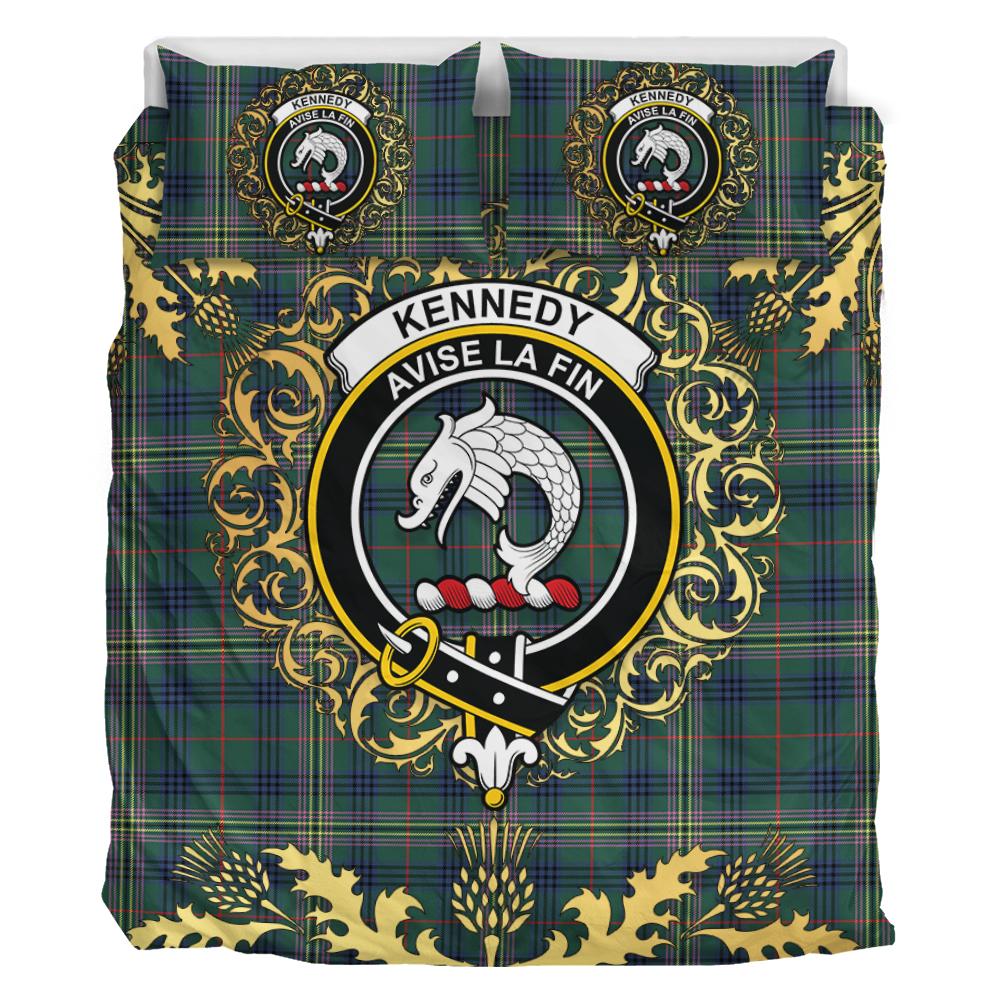 Kennedy Modern Tartan Crest Bedding Set - Golden Thistle Style