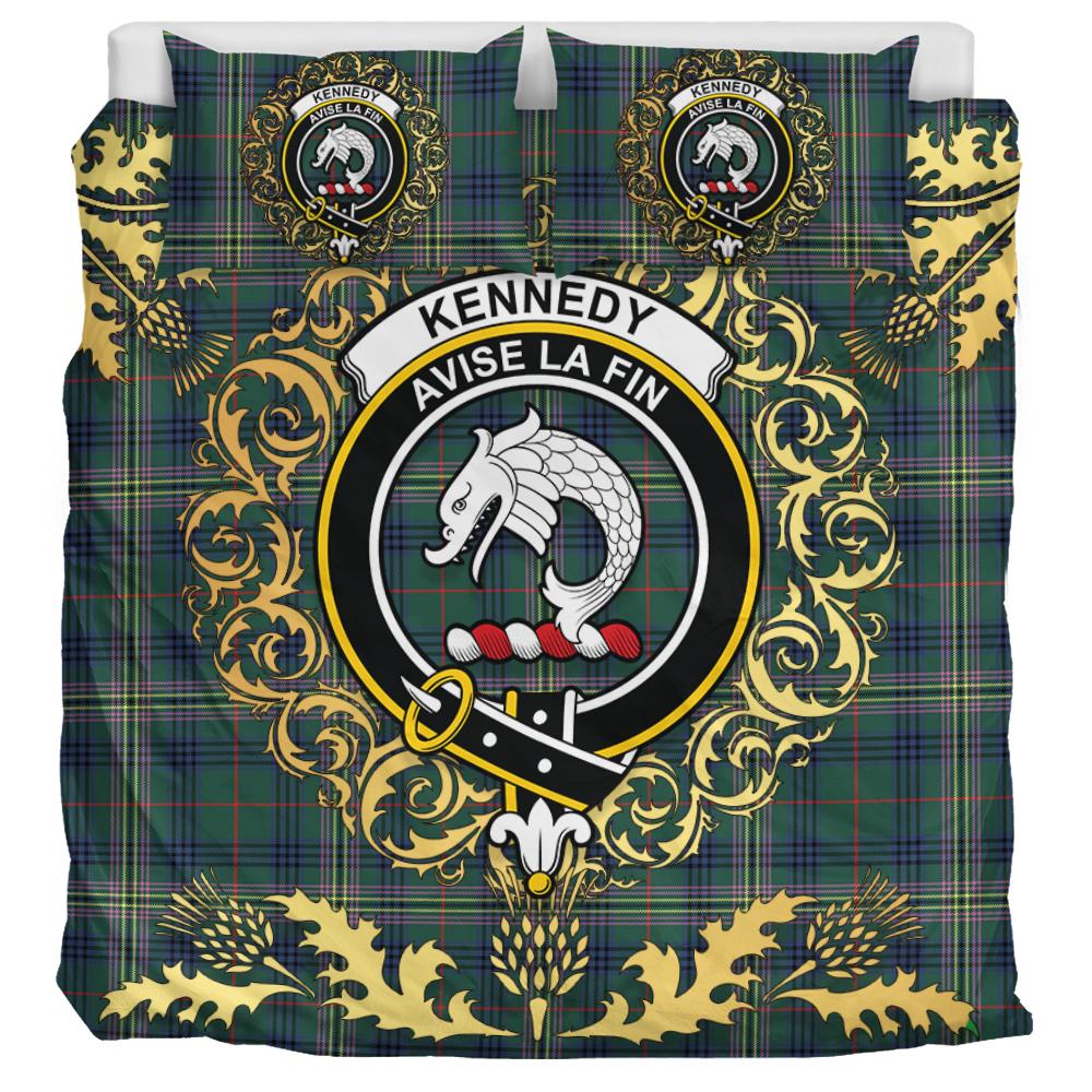 Kennedy Modern Tartan Crest Bedding Set - Golden Thistle Style