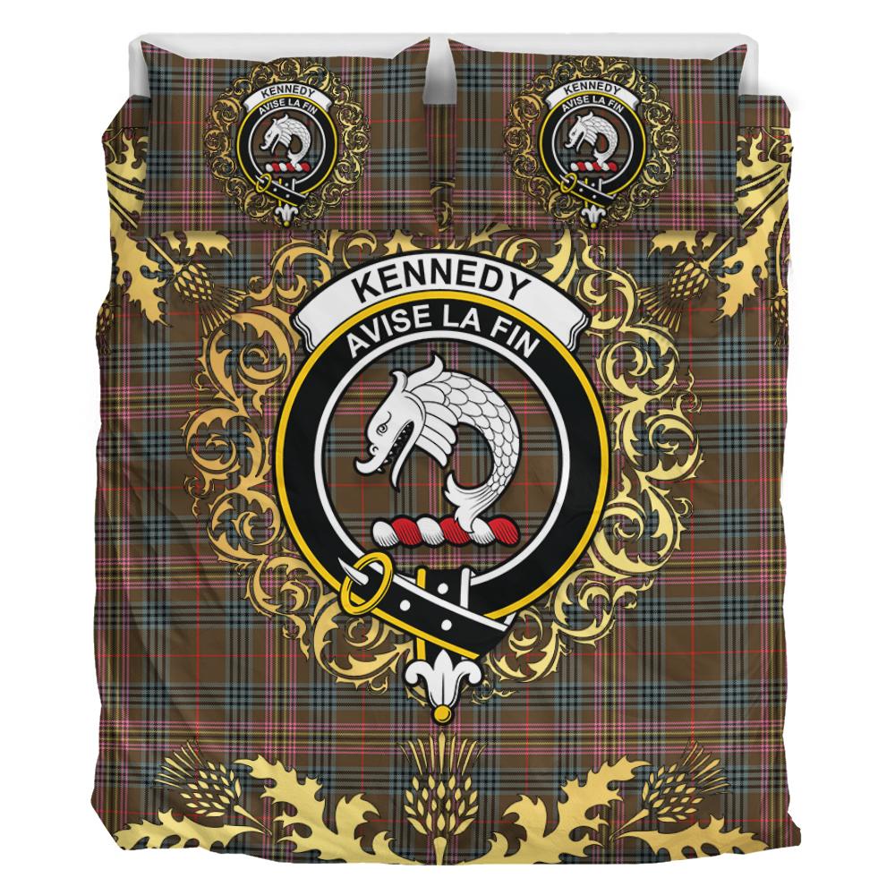 Kennedy Weathered Tartan Crest Bedding Set - Golden Thistle Style