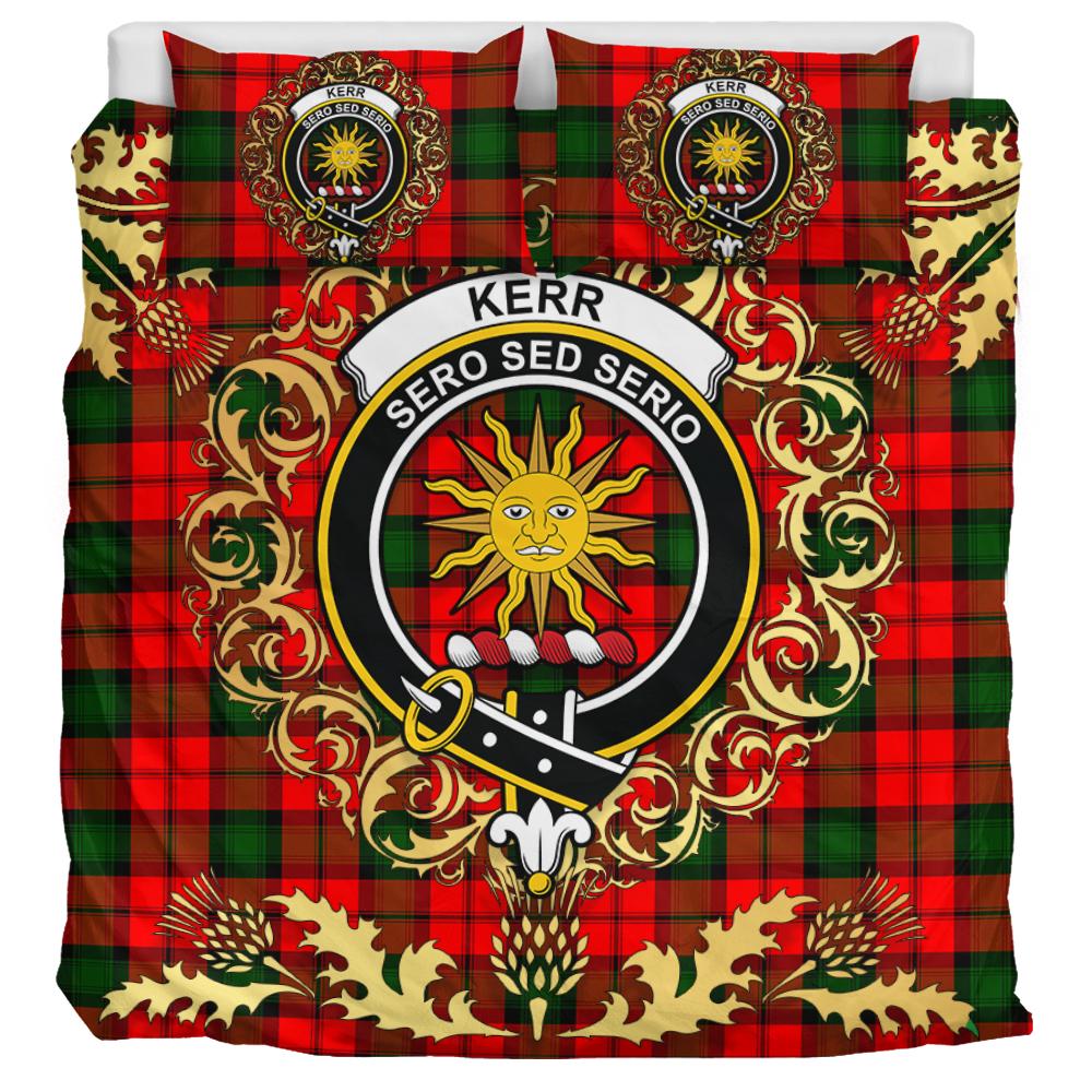 Kerr Modern Tartan Crest Bedding Set - Golden Thistle Style