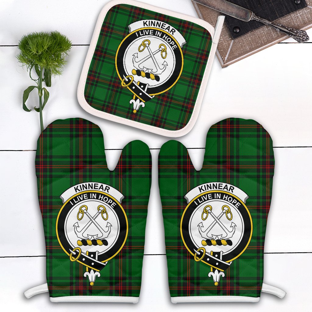 Kinnear Tartan Crest Oven Mitt And Pot Holder (2 Oven Mitts + 1 Pot Holder)