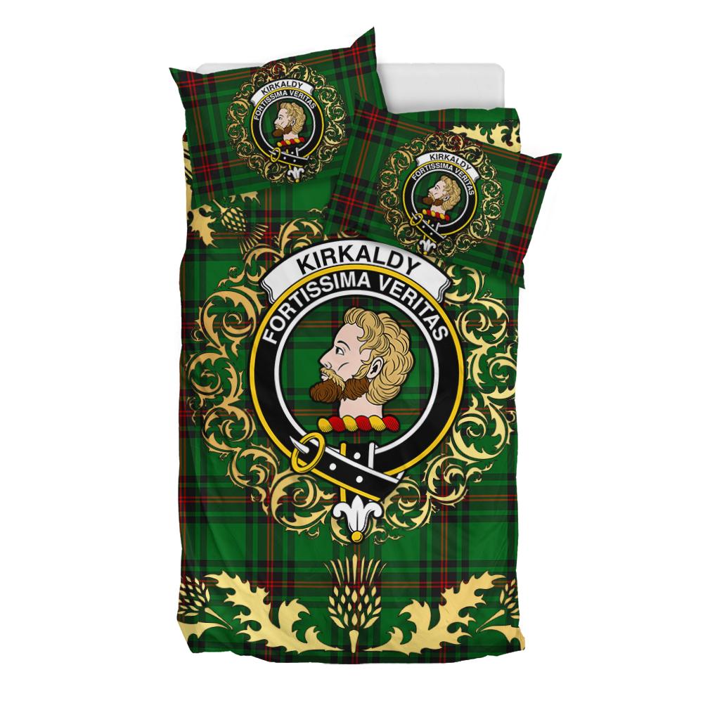 Kirkcaldy Tartan Crest Bedding Set - Golden Thistle Style