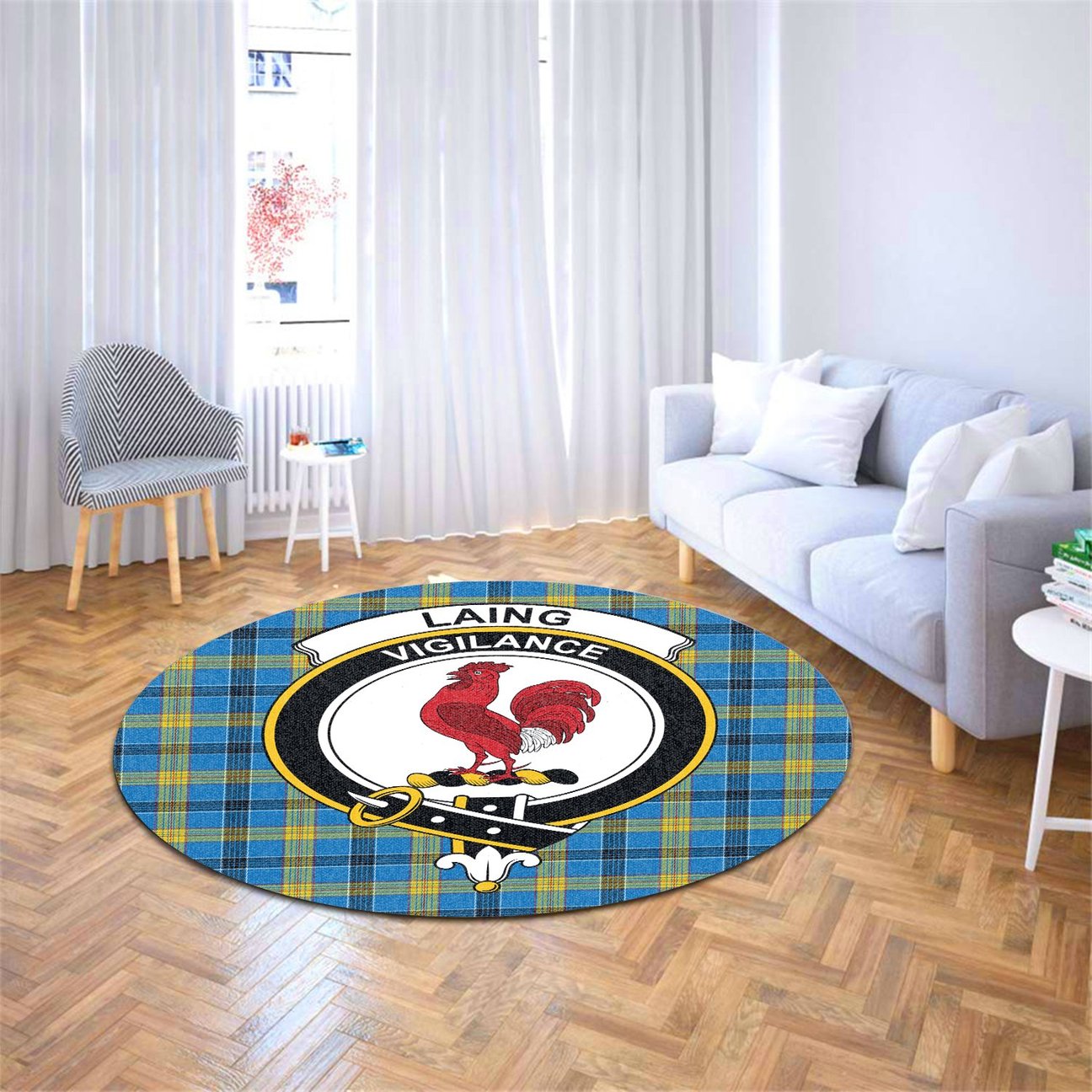 Laing Tartan Crest Round Rug