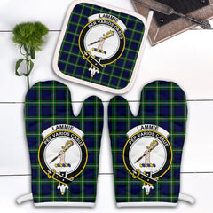 Lammie Tartan Crest Oven Mitt And Pot Holder (2 Oven Mitts + 1 Pot Holder)