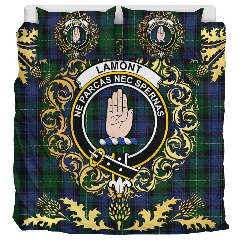 Lamont 2 Tartan Crest Bedding Set - Golden Thistle Style