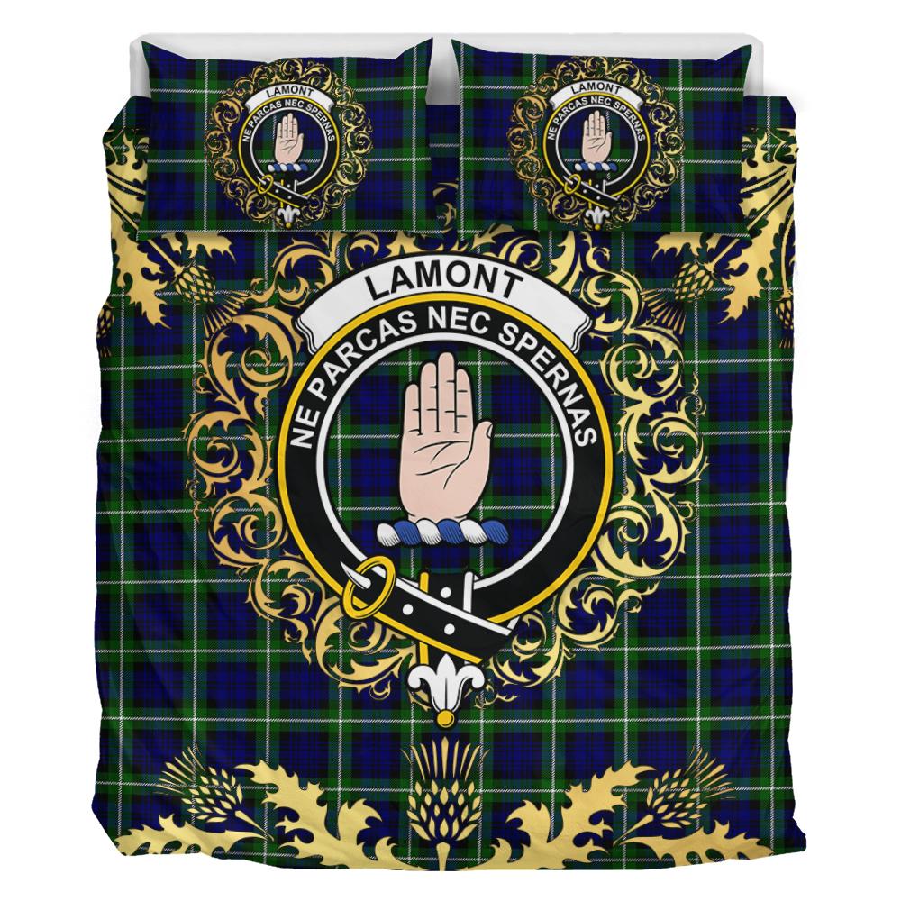 Lamont Modern Tartan Crest Bedding Set - Golden Thistle Style