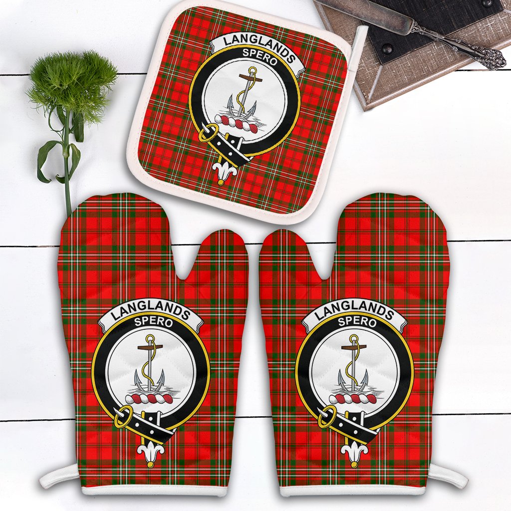 Langlands Tartan Crest Oven Mitt And Pot Holder (2 Oven Mitts + 1 Pot Holder)