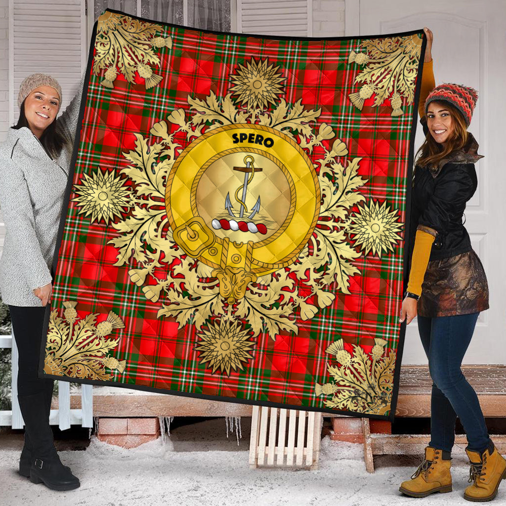 Langlands Tartan Crest Premium Quilt - Gold Thistle Style