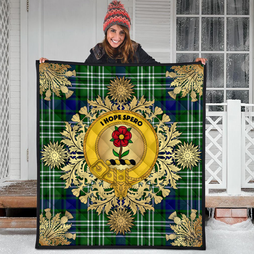 Learmonth Tartan Crest Premium Quilt - Gold Thistle Style