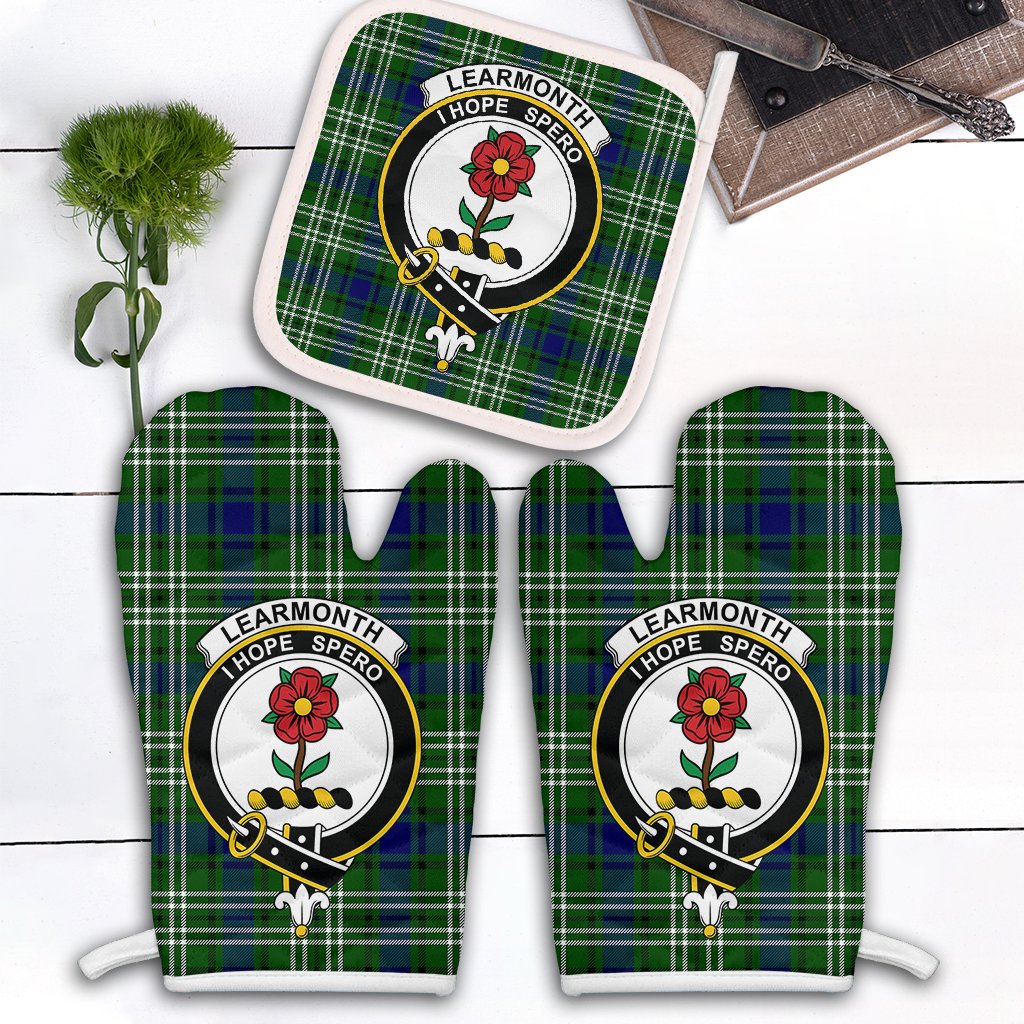 Learmonth Tartan Crest Oven Mitt And Pot Holder (2 Oven Mitts + 1 Pot Holder)