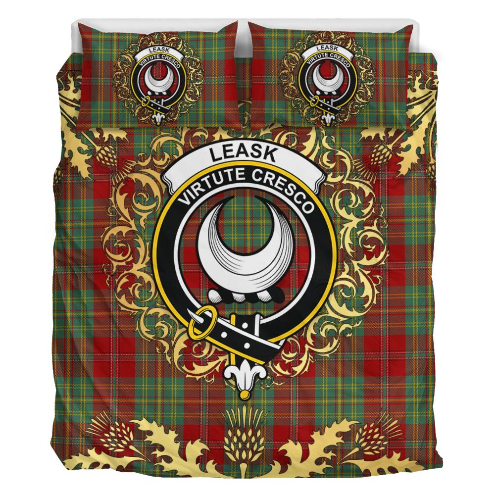 Leask Tartan Crest Bedding Set - Golden Thistle Style