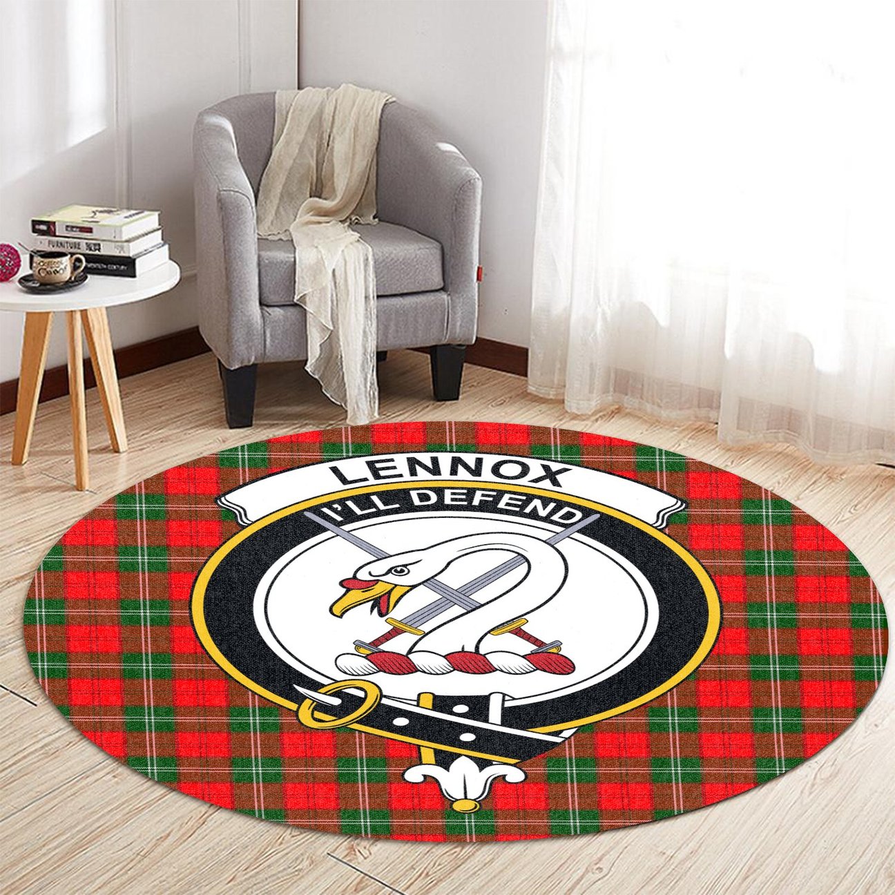 Lennox Modern Tartan Crest Round Rug