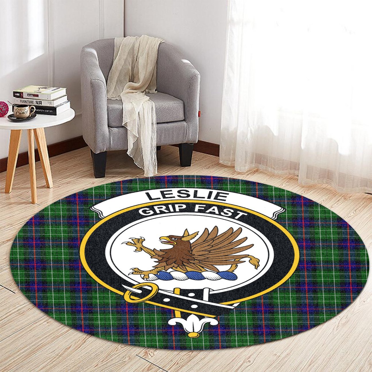 Leslie Hunting Tartan Crest Round Rug