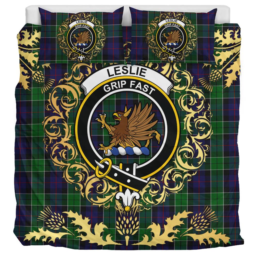 Leslie Hunting Tartan Crest Bedding Set - Golden Thistle Style