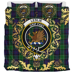 Leslie Hunting Tartan Crest Bedding Set - Golden Thistle Style