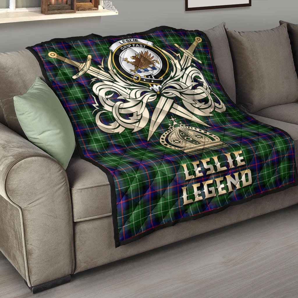 Leslie Hunting Tartan Crest Legend Gold Royal Premium Quilt