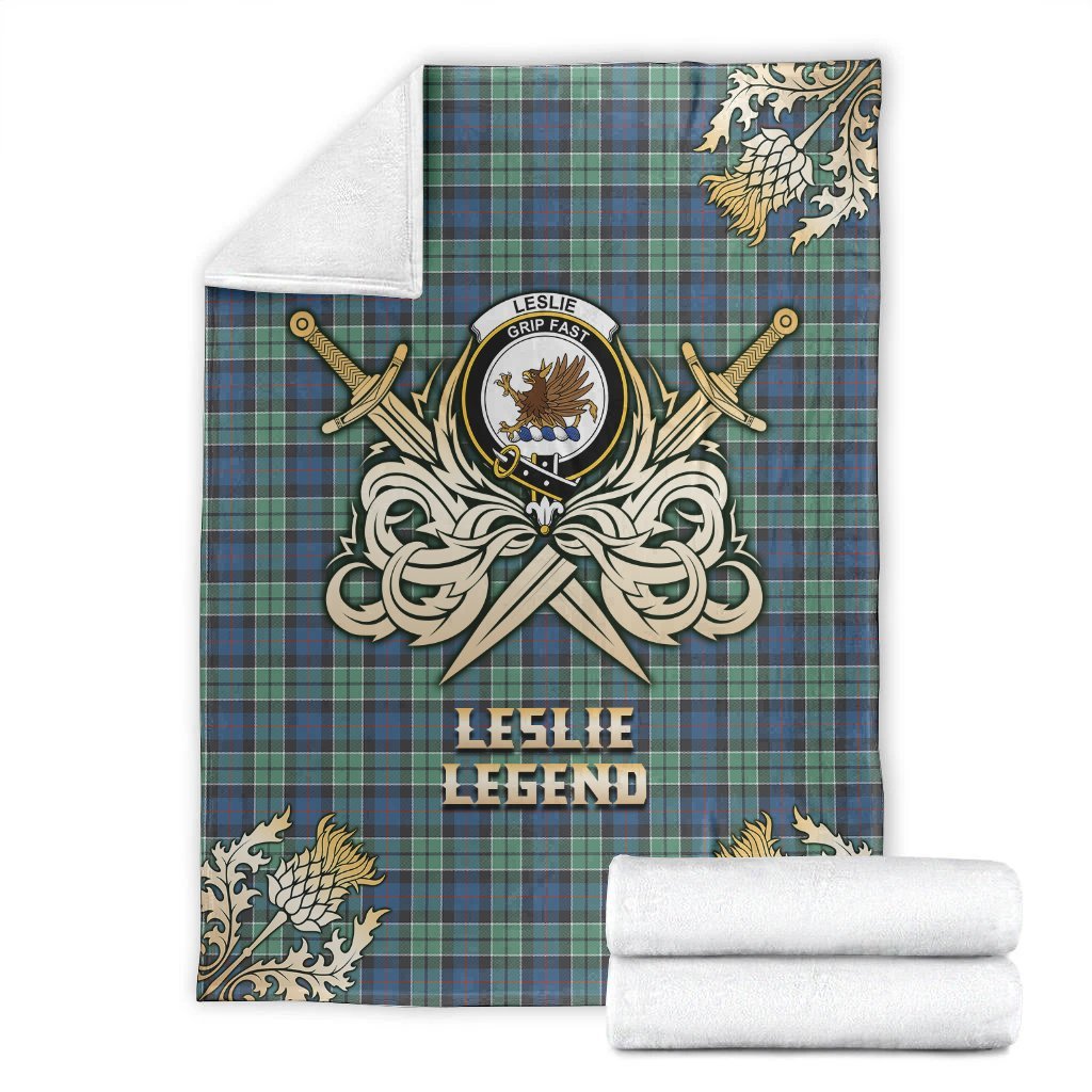 Leslie Hunting Ancient Tartan Gold Courage Symbol Blanket