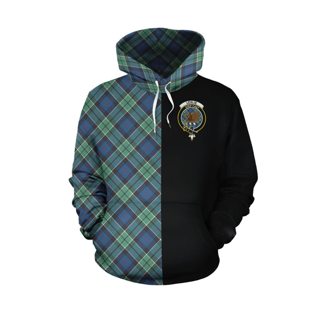 Leslie Hunting Ancient Tartan Hoodie Half of Me - Cross Style